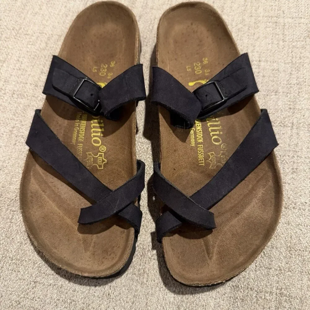 Birkenstock Papillio Black Strappy Cross Toe Loop Sandals Womens 36 US 5-5.5